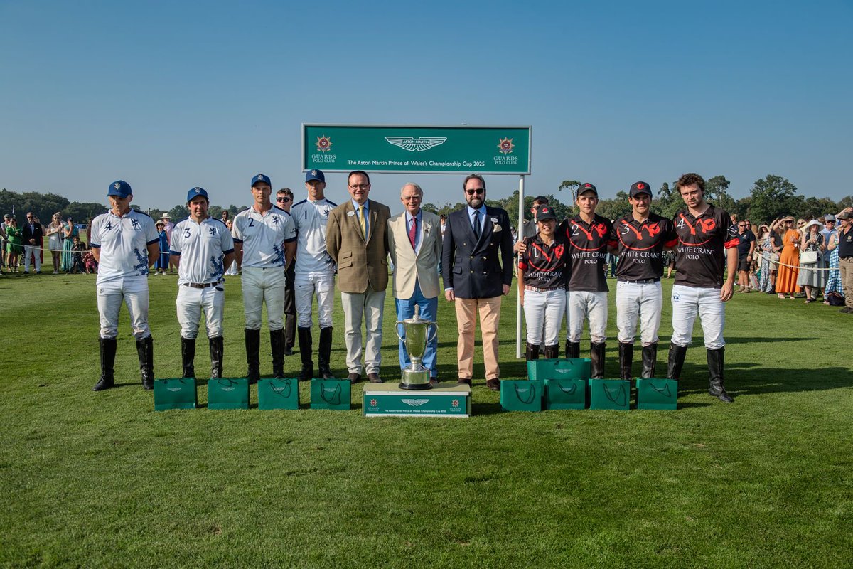 guardspoloclub's tweet photo. White Crane Black are the 2025 @astonmartin Prince of Wales’s Championship Cup winners 🏆 The team won 9-6 to lift the trophy. #guardspoloclub #AstonMartin https://t.co/ujgFQa0glp