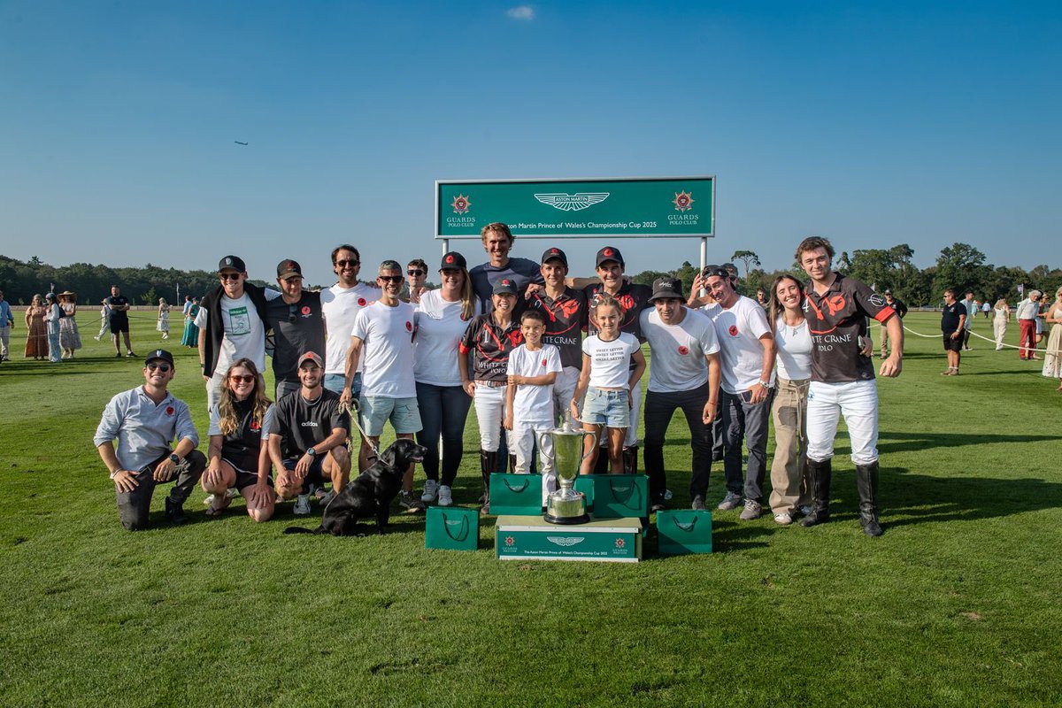 guardspoloclub's tweet photo. White Crane Black are the 2025 @astonmartin Prince of Wales’s Championship Cup winners 🏆 The team won 9-6 to lift the trophy. #guardspoloclub #AstonMartin https://t.co/ujgFQa0glp
