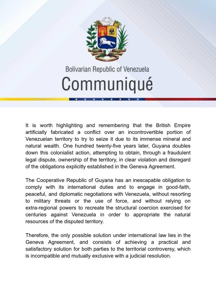 MisionVenOPAQ's tweet image. Venezuela informs that it has submitted to the International Court of Justice #ICJ a new document that presents additional evidence of its rights and historical titles over the #GuayanaEsequiba
