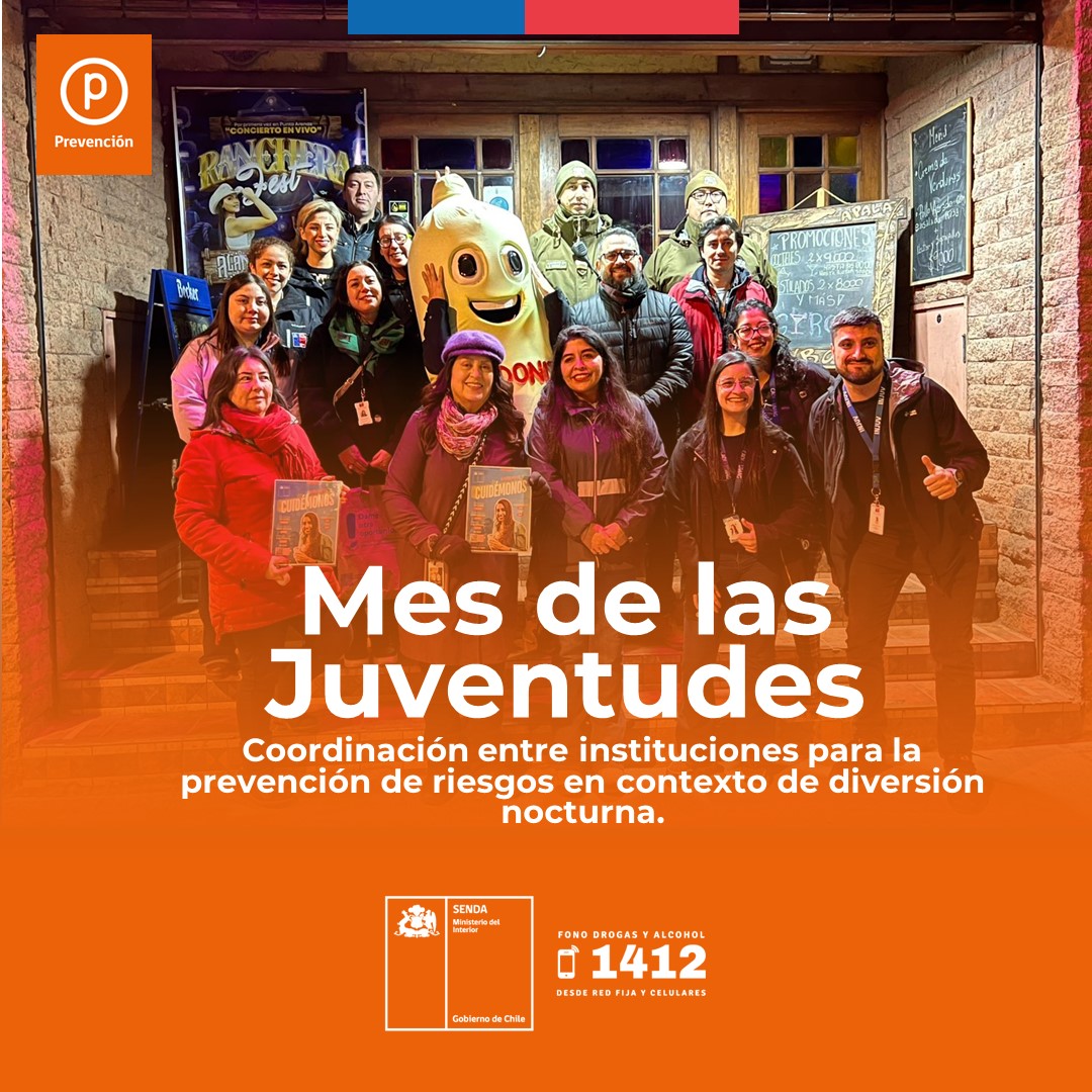 En coordinación intersectorial liderada por <a href="/INJUVMagallanes/">INJUV Magallanes</a> visitamos pubs del centro de #PuntaArenas compartiendo mensajes preventivos de riesgos para jóvenes de 18 años ó más.

Difundimos nuestro #Fonodrogasyalcohol  1412 que entrega asesoría profesional las 24 horas