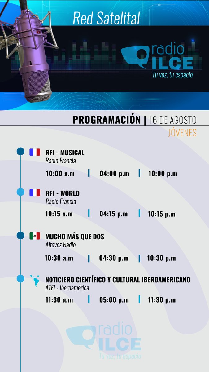 📻✨ ¡Sintoniza  #RadioILCE!

Los temas que te interesan están en nuestra programación de hoy: educación, ciencia, cultura y más 📚🧬🎻

¡Escúchanos! 
🔗 radio.ilce.edu.mx:8443/radioilce.mp3