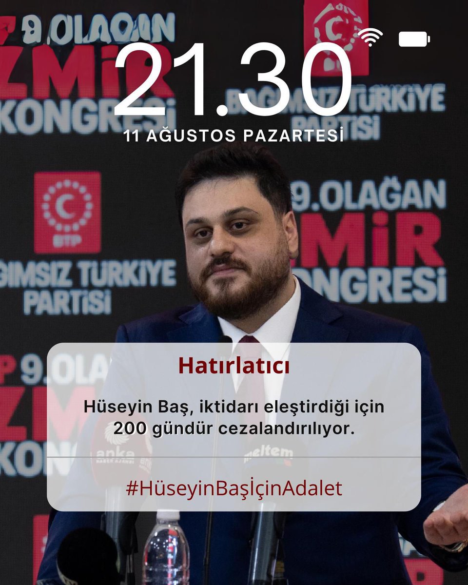 Bugün Hüseyin Baş için, yarın hepimiz için…
Adalet yerini bulana kadar susmayacağız!
#HüseyinBaşiçinadalet