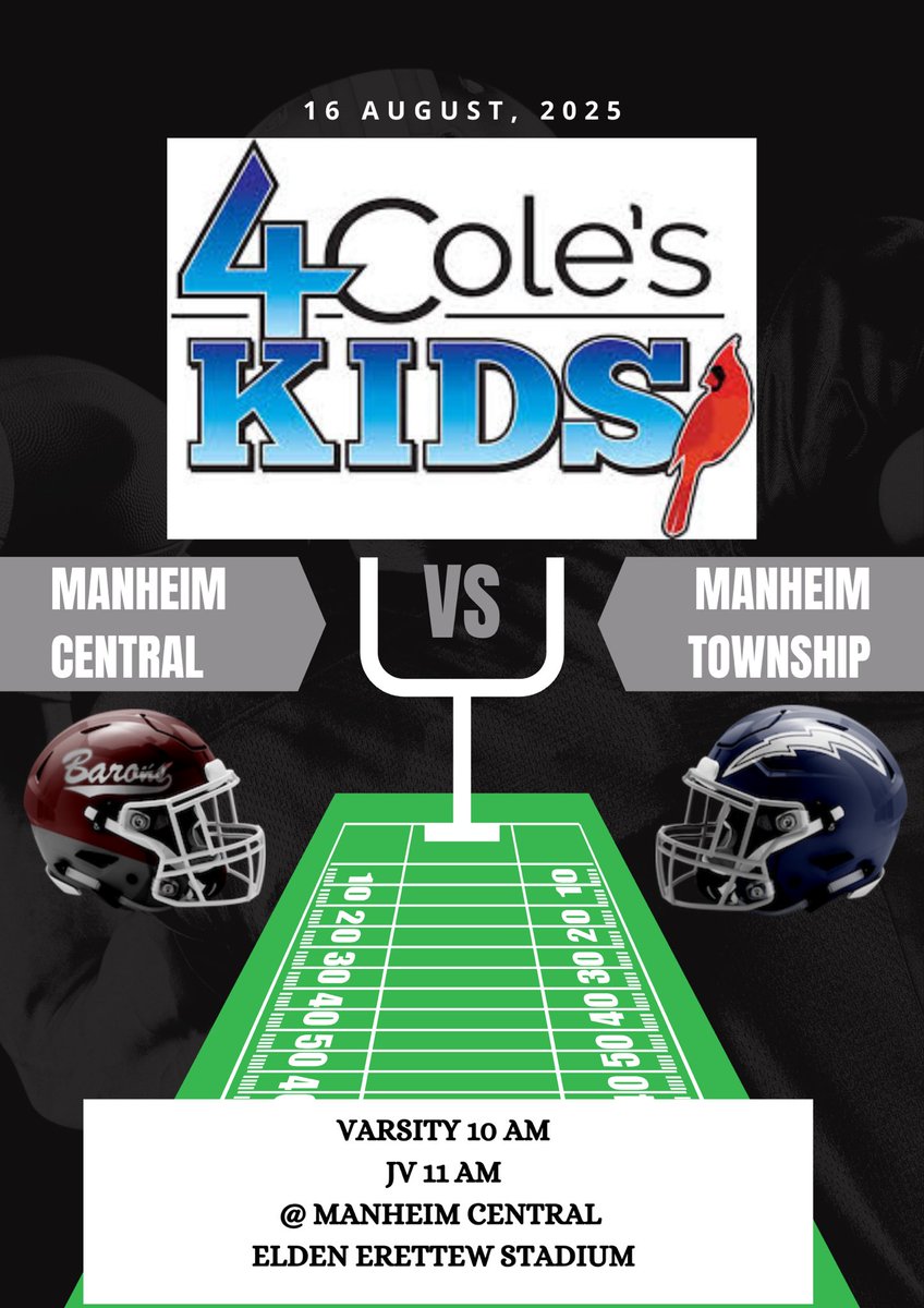 Coach Hahn (@coachhahnmcfb) on Twitter photo Saturday the 16th, Manheim Central and Manheim Township will once again have a scrimmage benefiting 4Cole’sKids. Come and get your early football fix and help some kids experience physical activity. See you Saturday at MC.
<a href="/canes77/">Coach Evans</a> <a href="/MTStreaksFB/">Manheim Township Football Association</a>
#4Coleskids Saturday the 16th, Manheim Central and Manheim Township will once again have a scrimmage benefiting 4Cole’sKids. Come and get your early football fix and help some kids experience physical activity. See you Saturday at MC.
<a href="/canes77/">Coach Evans</a> <a href="/MTStreaksFB/">Manheim Township Football Association</a>
#4Coleskids