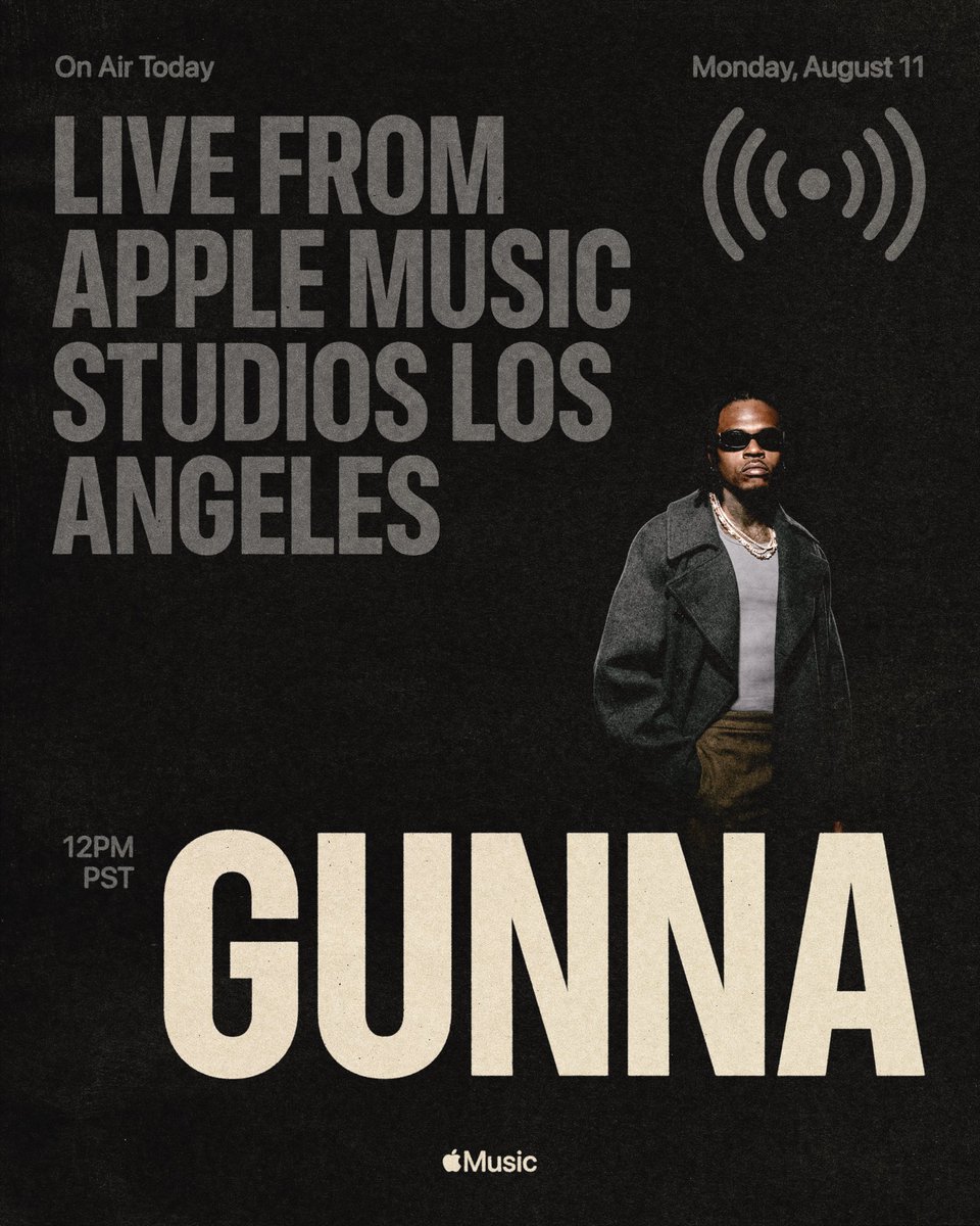 1GunnaGunna's tweet photo. Tune In
Spend an hour with me &amp; some special guests live from @applemusic studios today at 12PM PT. https://t.co/1poZ9Z2Okt