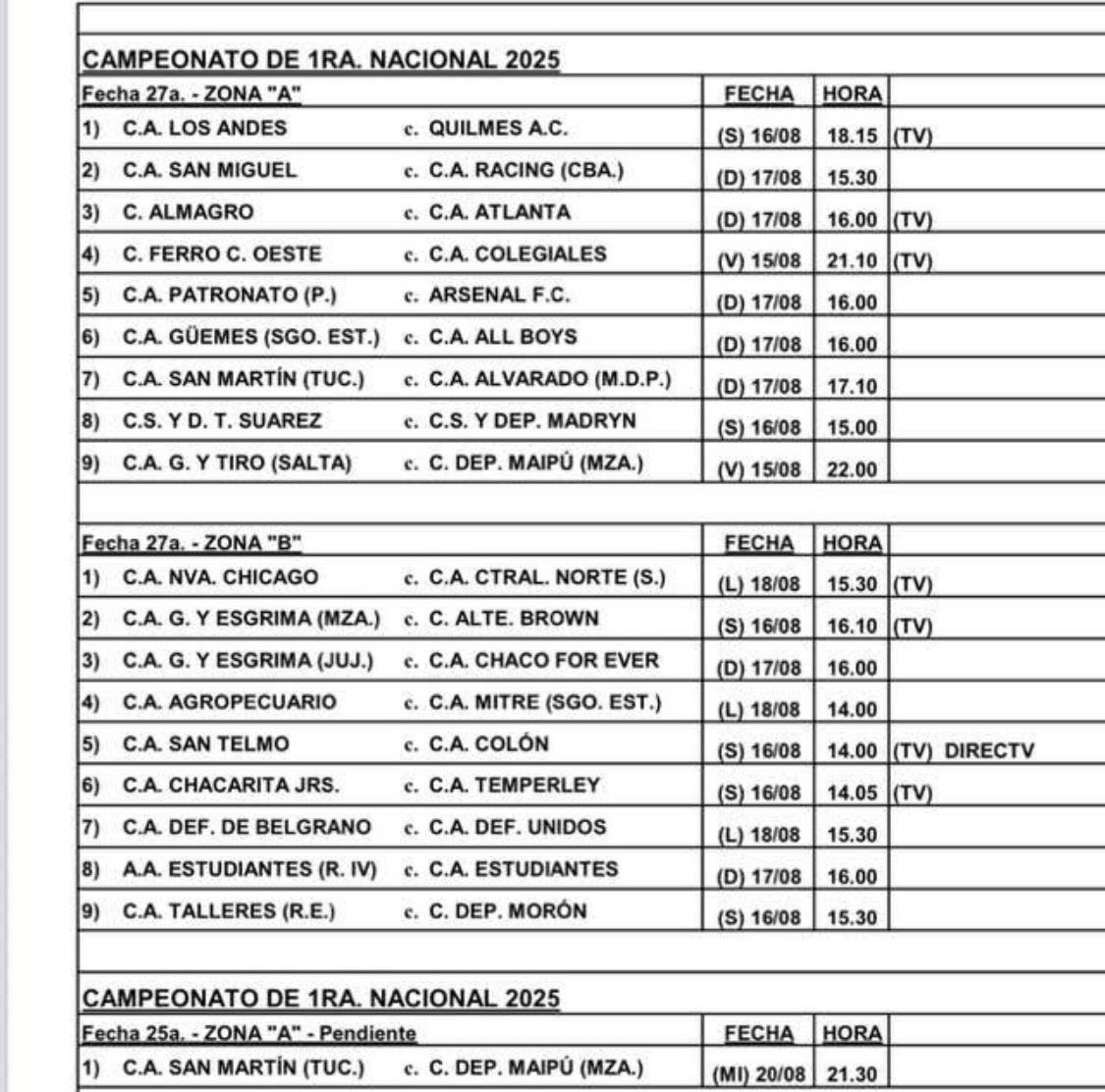 🚨CAMBIO DE HORARIO

Almirante Brown 🆚 Gimnasia Mza 
📆 Sábado 16/08
⏱️16:10
📺 TyCSports