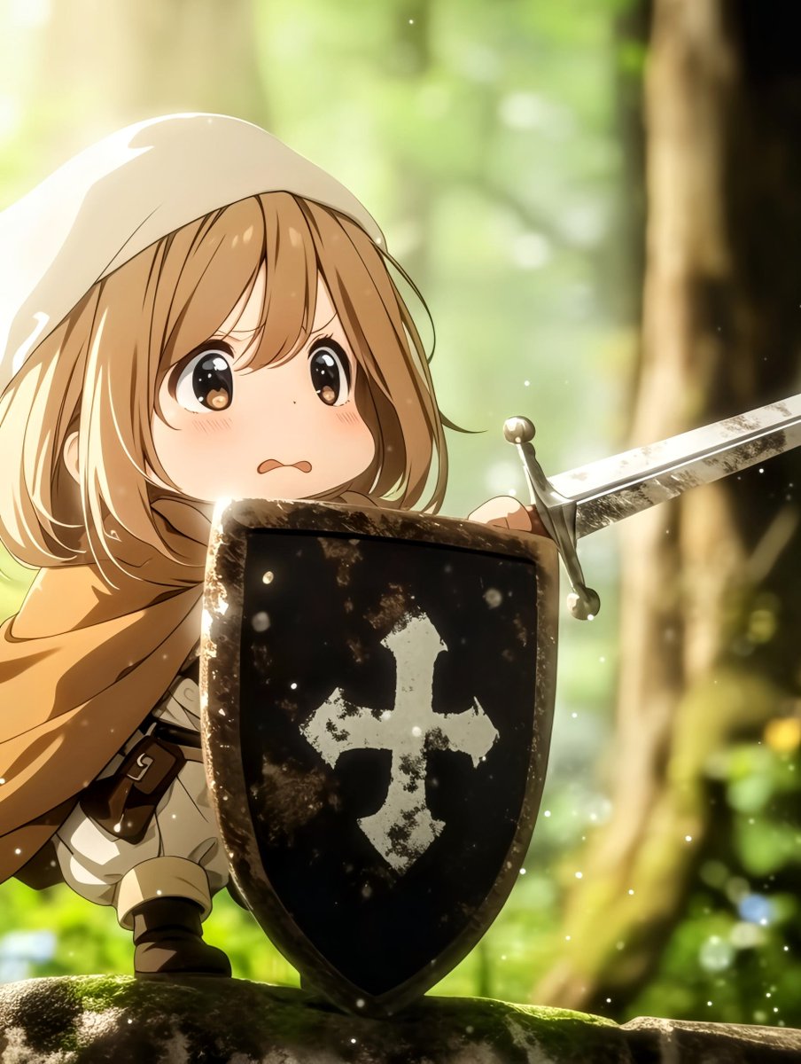 tsukuyomi2021's tweet photo. 「ちび勇者⚔️🛡」

『そそそそそそそ、それ以上近づいたら刺すわよっ！！』

#nijijourney #midjourney #AIイラスト #AIart #AIアート https://t.co/EFiXeaD3L1