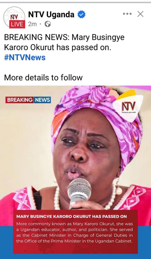 Death has robbed us yet again our Once super minister in the <a href="/NRMOnline/">NRM Party</a> government Hon Mary Karoro Okurutu (R.I.P) Until we meet again