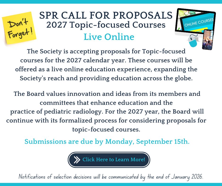 Proposals for SPR live online topic-focused courses for the 2027 calendar year are still being accepted! For more information on submission requirements, and to make your submission, visit the website here: tinyurl.com/2027proposals