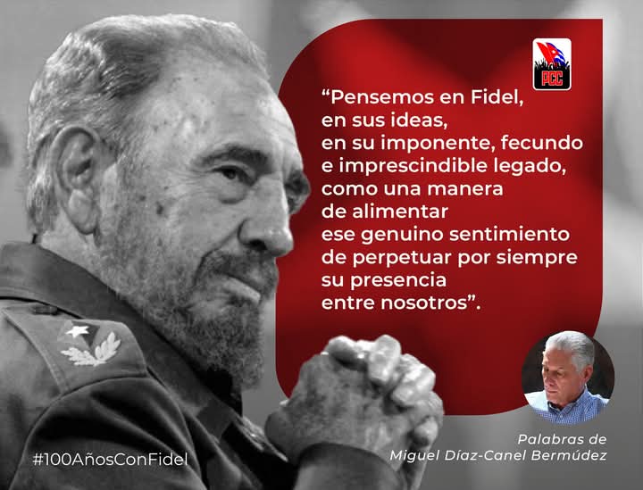 Díaz Canel: "Pensemos en Fidel ,en sus ideas,en su imponente,fecundo e imprescindible legado ,como una manera de alimentar ese genuino sentimiento de perpetuar por siempre su presencia entre nosotros. #100AñosConFidel <a href="/JHGcasanova/">julio Heriberto Gómez Casanova</a> <a href="/MMarreroCruz/">Manuel Marrero Cruz</a> <a href="/DiazCanelB/">Miguel Díaz-Canel Bermúdez</a>