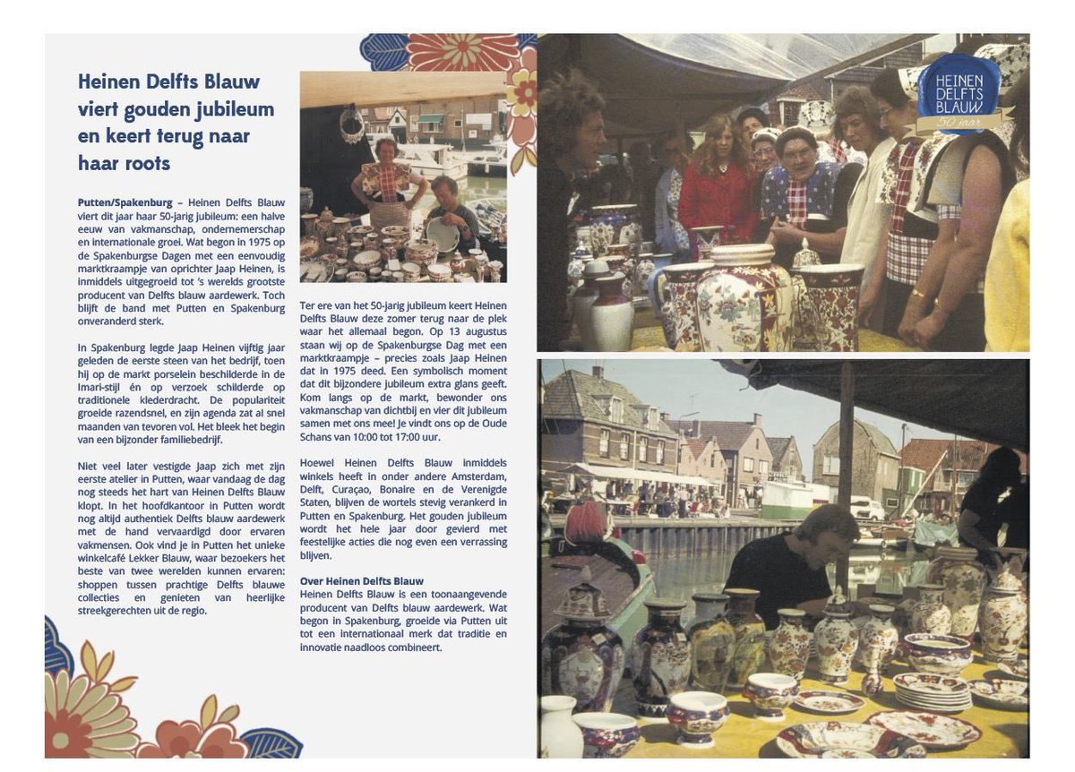 Woensdag 13 augustus staat Heinen Delfts Blauw weer op de Spakenburgse dagen waar het 50 jaar geleden begon. Een eerbetoon aan grondlegger Jaap Heinen die vervuld was van trots over dit jubileum 💙 #Spakenburg