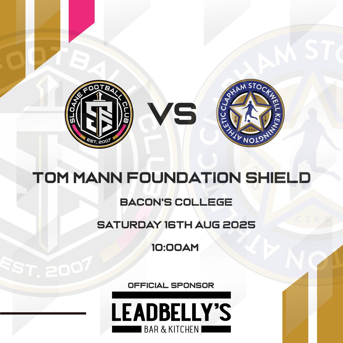 Sloane Football Club (@sloanefc) on Twitter photo SATURDAY 10am, Bacons College.
The Inaugural Tom Mann Foundation Shield.
Sloane vs <a href="/CSKAFootball/">Clapham Stockwell Kennington Athletic FC | CSKA FC</a> in the Battle of Bacons.
Please if you can donate to a great cause.
Further details here: gofund.me/fae168a3
Spectators very welcome!
PLEASE RT AND SHARE SATURDAY 10am, Bacons College.
The Inaugural Tom Mann Foundation Shield.
Sloane vs <a href="/CSKAFootball/">Clapham Stockwell Kennington Athletic FC | CSKA FC</a> in the Battle of Bacons.
Please if you can donate to a great cause.
Further details here: gofund.me/fae168a3
Spectators very welcome!
PLEASE RT AND SHARE
