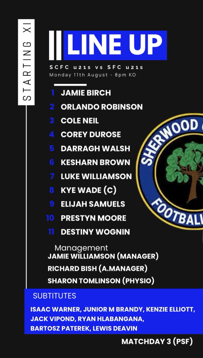 🔐 TEAM NEWS 👀

Here’s how we lineup for tonight’s game vs Sheffield FC! 

Elijah Samuels &amp; Prestyn Moore make their debuts! 🔥

Darragh Walsh, Corey Durose, Kesharn Brown, Luke Williamson, Kye Wade &amp; Destiny Wognin all return to the starting 11! 🔄

#upthewood