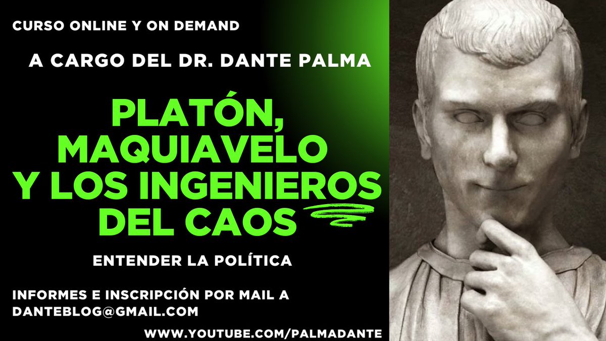Dante Augusto Palma (@palmadante) on Twitter photo Quería invitarlos al nuevo curso del canal youtube.com/palmadante Se titula Entender la política: Platón, Maquiavelo y los ingenieros del caos. Para informes e inscripción, pueden mandar un mensaje privado o un email a danteblog@gmail.com Los espero
A continuación el programa Quería invitarlos al nuevo curso del canal youtube.com/palmadante Se titula Entender la política: Platón, Maquiavelo y los ingenieros del caos. Para informes e inscripción, pueden mandar un mensaje privado o un email a danteblog@gmail.com Los espero
A continuación el programa