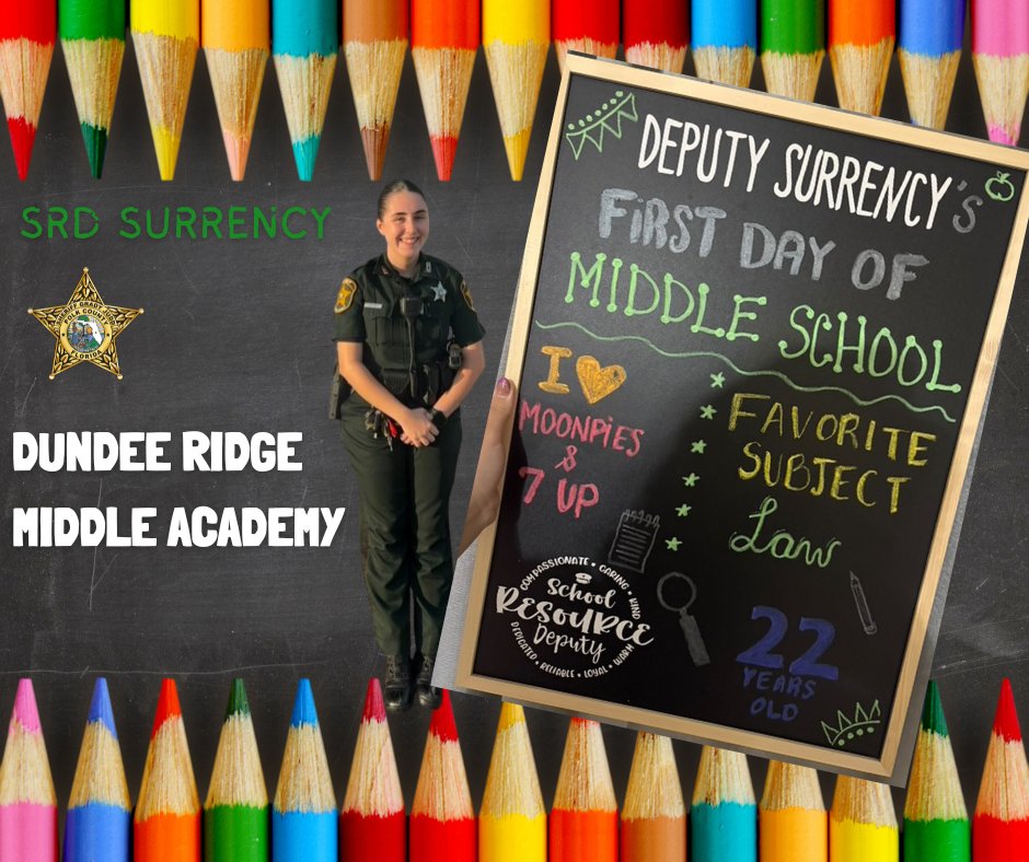PolkCoSheriff's tweet image. School Resource Deputy Surrency&apos;s FDOS is going well. We hope someone slides her a @7UP and @MoonPie today!

#PolkSheriff #FDOS