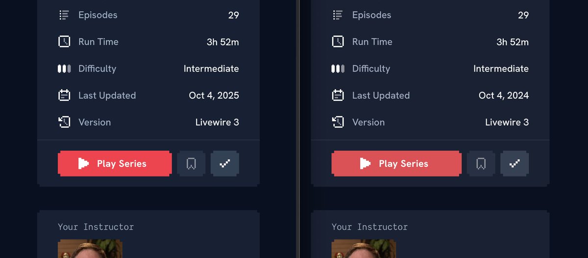 jeffrey_way's tweet photo. Swapped all hex values in our color theme with oklch equivalents, and now everything feels 20% more vibrant. 👍

Screenshot Left: oklch
Screenshot Right: hex https://t.co/YBjF9Bhsjc