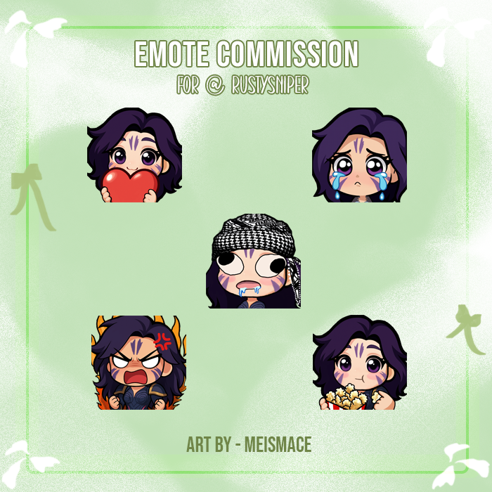 MeisMace (@meismace) on Twitter photo Emote commission for the coach <a href="/RustySniper_EUW/">RustySniper</a> ! 🎨Had fun making these emotes, especially the one with the shemagh (middle one)✨ Emote commission for the coach <a href="/RustySniper_EUW/">RustySniper</a> ! 🎨Had fun making these emotes, especially the one with the shemagh (middle one)✨