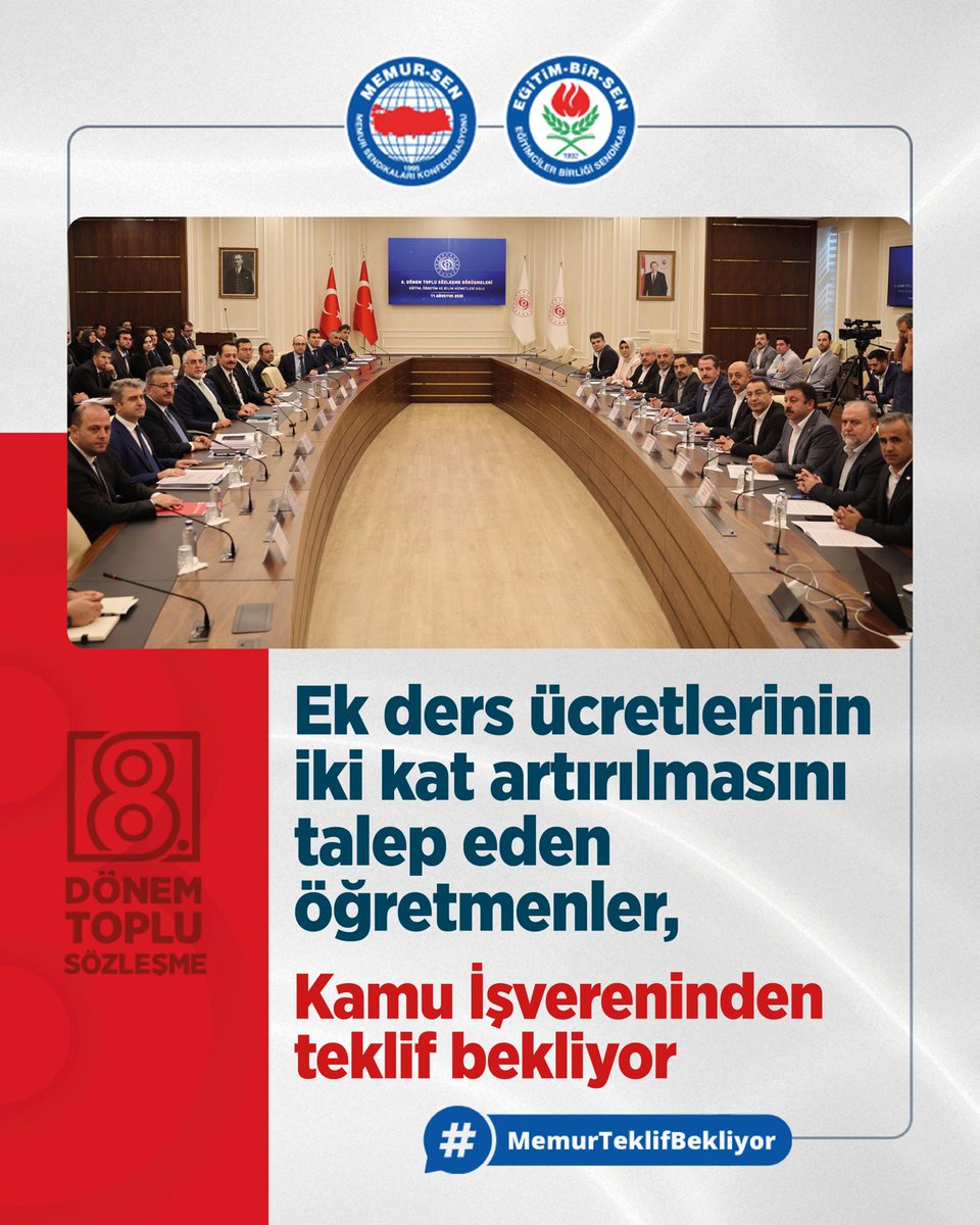 Eğitim-Bir-Sen (@egitimbirsen) on Twitter photo Ek ders ücretlerinin iki kat artırılmasını talep eden öğretmenler Kamu İşvereninden teklif bekliyor. #MemurTeklifBekliyor
<a href="/_cevdetyilmaz/">Cevdet Yılmaz</a>
<a href="/isikhanvedat/">Prof. Dr. Vedat Işıkhan</a>
<a href="/memetsimsek/">Mehmet Simsek</a>
<a href="/tcbestepe/">T.C. Cumhurbaşkanlığı</a> Ek ders ücretlerinin iki kat artırılmasını talep eden öğretmenler Kamu İşvereninden teklif bekliyor. #MemurTeklifBekliyor
<a href="/_cevdetyilmaz/">Cevdet Yılmaz</a>
<a href="/isikhanvedat/">Prof. Dr. Vedat Işıkhan</a>
<a href="/memetsimsek/">Mehmet Simsek</a>
<a href="/tcbestepe/">T.C. Cumhurbaşkanlığı</a>