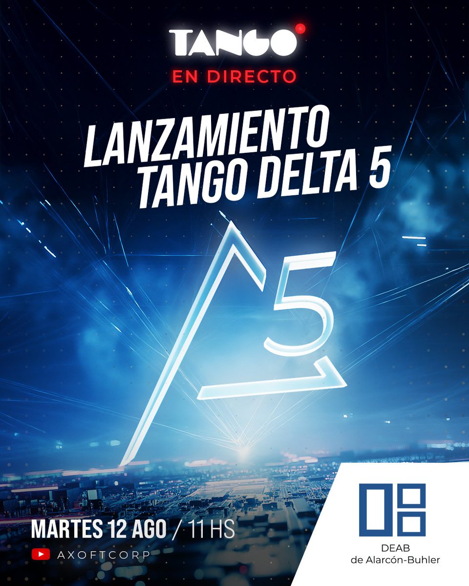 DEABTango's tweet image. #TangoEnDirecto

👉 Mañana, martes a las 11h, no te pierdas el directo de Lanzamiento Tango Delta 5, donde se verá el lanzamiento, junto a nuestros distribuidores.

🔔Suscribite al canal.

🔴YouTube: Acceso youtube.com/@AxoftCorp

#tangosoftware #dealarconbuhler