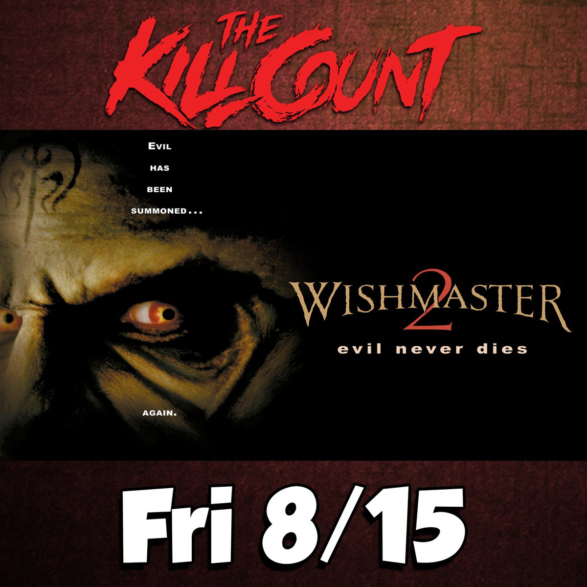 deadmeatjames's tweet photo. This week we're knocking out two wishes with one suspicious red gem! Tune in to the Dead Meat Podcast on Wednesday for the next installment of Hot Saw Summer with Spiral! Then, think really hard on your wish-phrasing for Wishmaster 2 on the Kill Count! https://t.co/A8AxjEZvA6