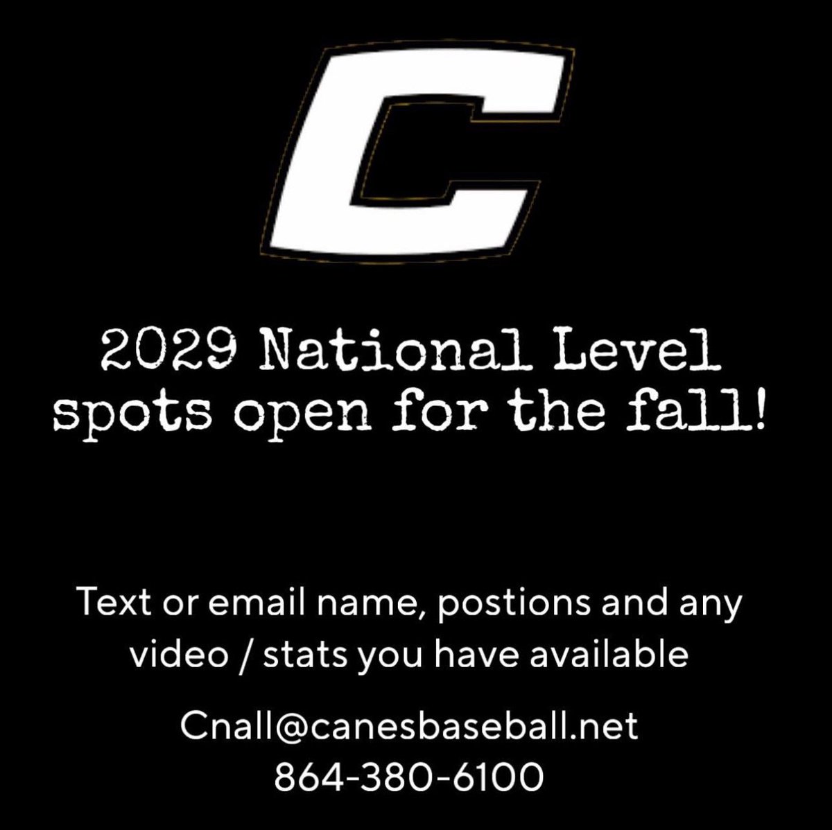 Opportunities for the fall season!

🔗: canesbaseball.net/prospect-form/