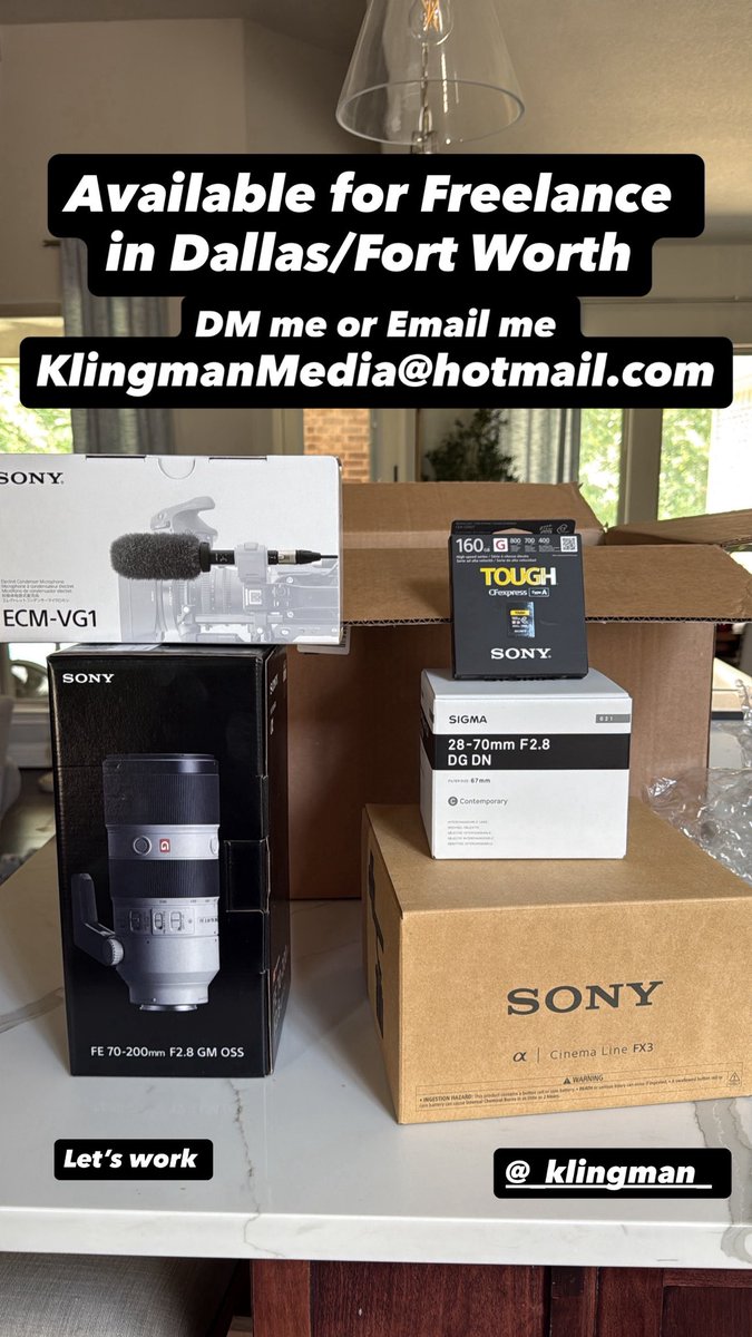 CarsonKlingman's tweet photo. New toys came in today and I can’t wait to use them! Open to freelance in the Dallas Fort Worth area! https://t.co/KmJUp66dRX