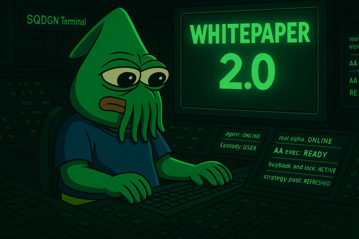 WHiTEPAPER 2.0 iNCOMiNG 🦑📜

SQDGN ≠ sniper bot. it’s a co-pilot:
your agent bids 24/7 and you keep the keys.
buyback-and-lock flywheel.
real-time alpha, fair allocation, non-custodial execution.
tiers from Krill to Kraken.

full whitepaper to follow in next 48hrs.