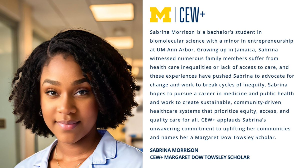 Sabrina Morrison is a bachelor’s student in biomolecular science with a minor in entrepreneurship at <a href="/umichLSA/">U-M College of LSA</a>. Sabrina envisions a career that creates sustainable, community-driven healthcare systems that prioritize equity, access, &amp; quality care for all. bit.ly/4lh683J