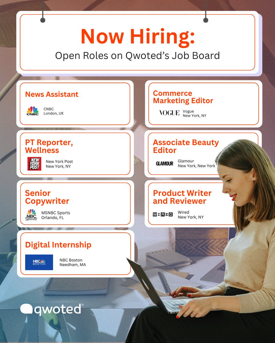 If your job has changed recently, or it’s time to figure out what comes next, there’s an ongoing list of open roles across journalism, editing, comms, and more on @Qwoted’s network. Head to the link in our bio to see the listings!