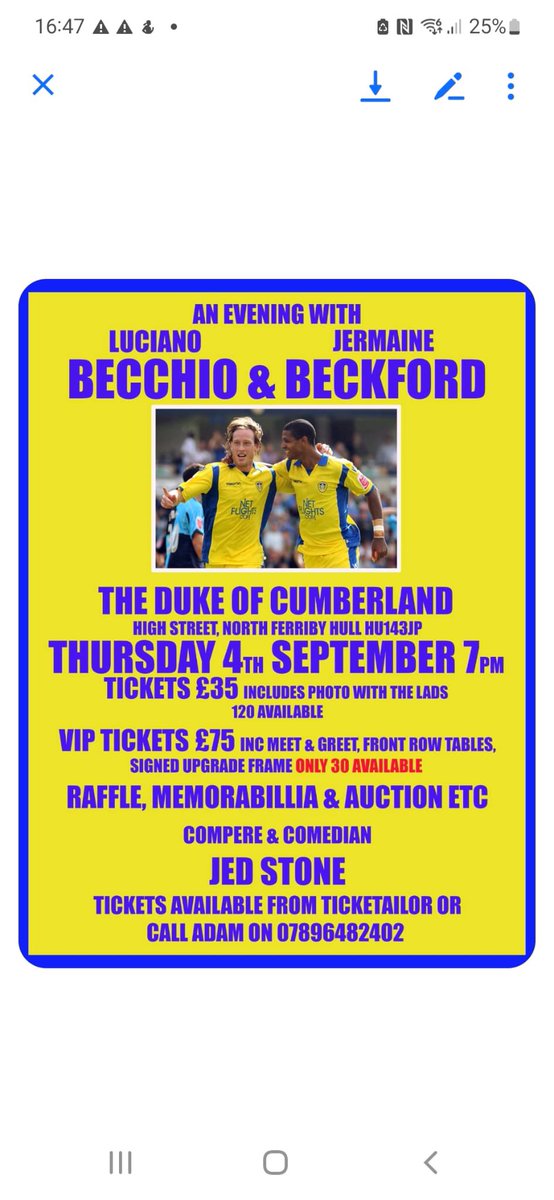 <a href="/LUFC/">Leeds United</a> fans in Hull and district, the fantastic <a href="/jermainebecks83/">Jermaine Beckford</a> &amp; <a href="/becchioluciano/">Luciano Becchio</a> show rolls into town on Thursday 4th Sept. Click link below or buy from the venue. Tickets include full colour printed photo with the boys. #LUFC #ALAW #mot #WACCOE

buytickets.at/tdevents/16620…