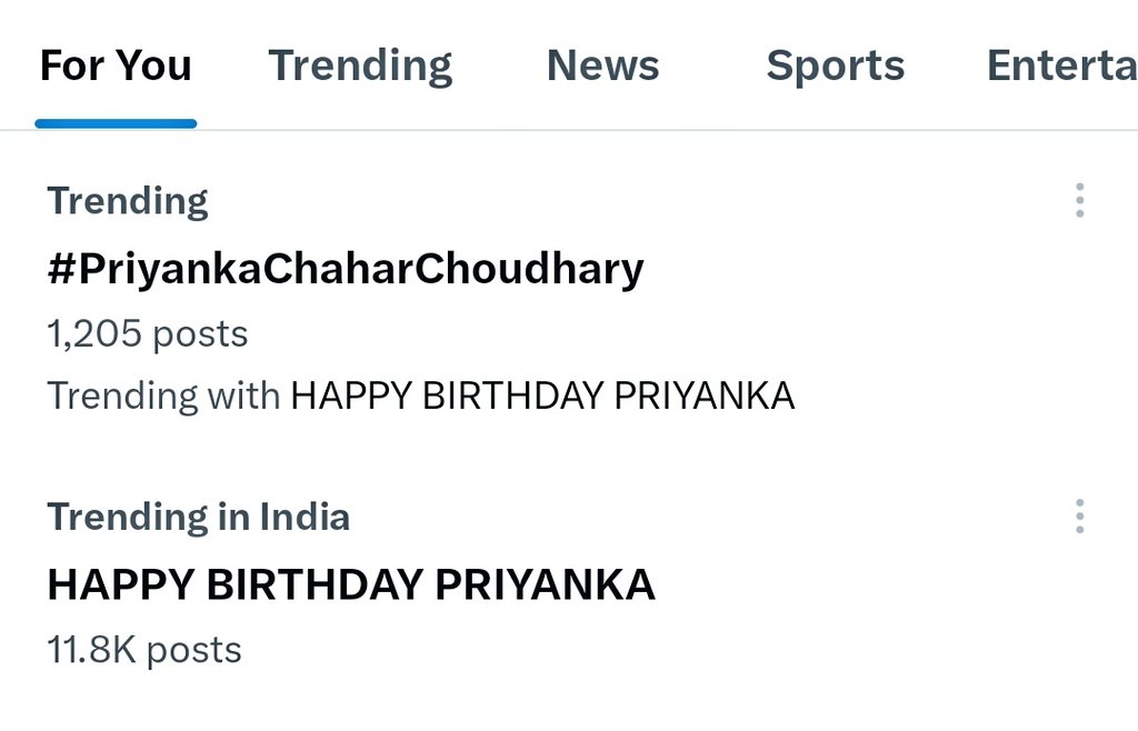 Just opened x, and have  look on my trend list 🫣💖🧿
Janamdin Mubarak Priyanka ❤️🥹

HAPPY BIRTHDAY PRIYANKA 

#PriyankaChaharChoudhary