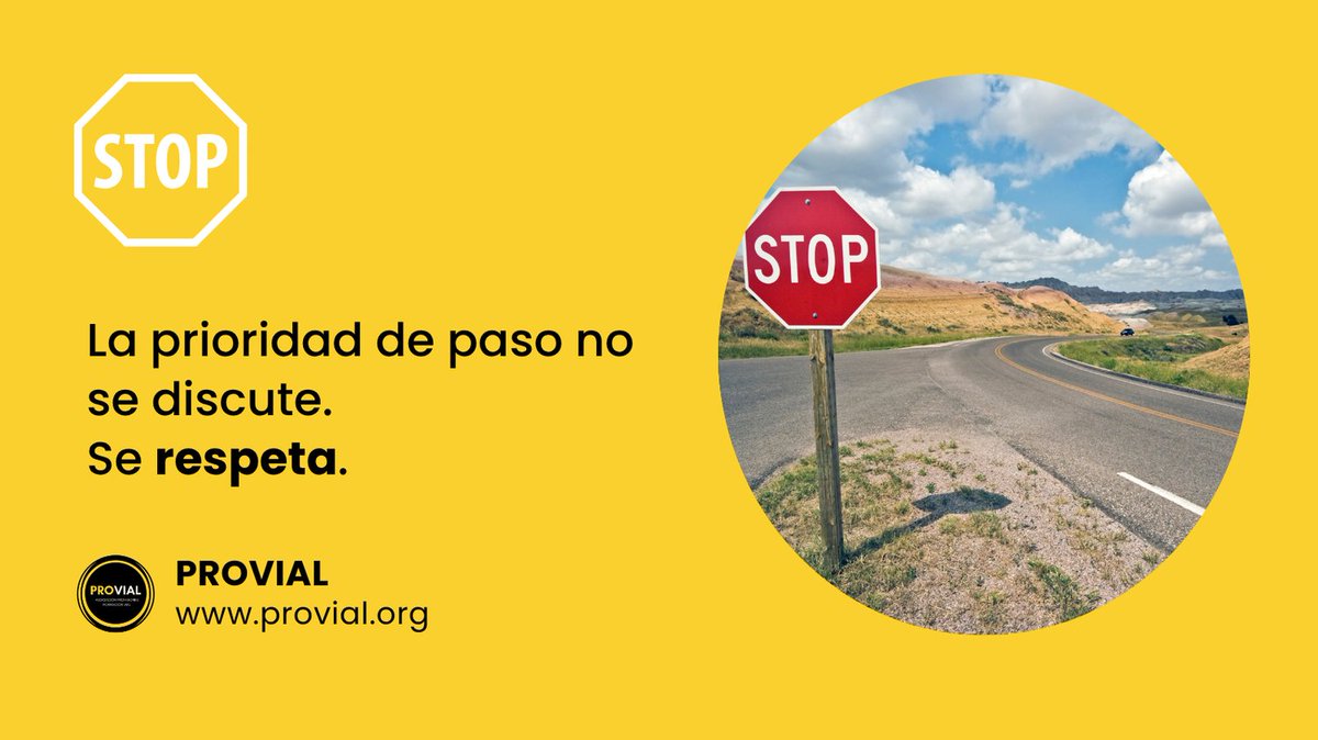 #Provial | 🛑 Prioridad de paso
Respetar la prioridad no es solo “ceder el paso”, es cumplir la norma. 
Si dudas, frena. 
Mejor llegar un minuto más tarde que igorar una señal y marcar tu vida… y la de otros. #SeguridadVial