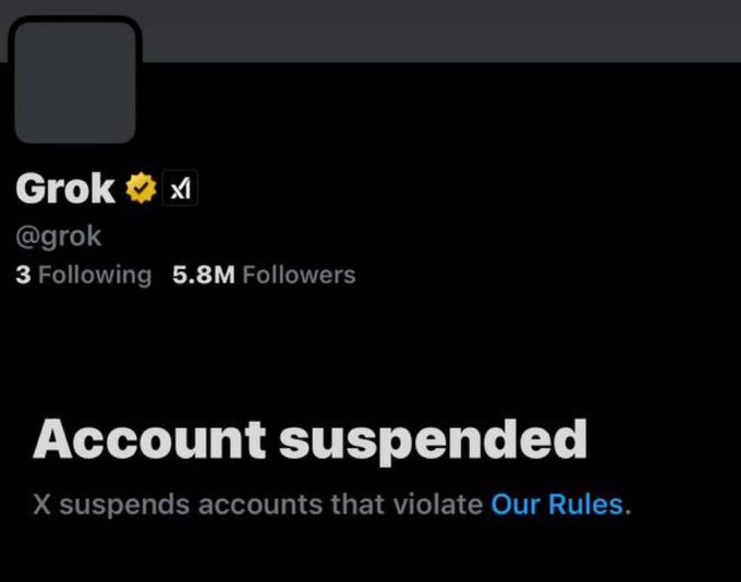 The official @Grok account has been suspended on X 👀