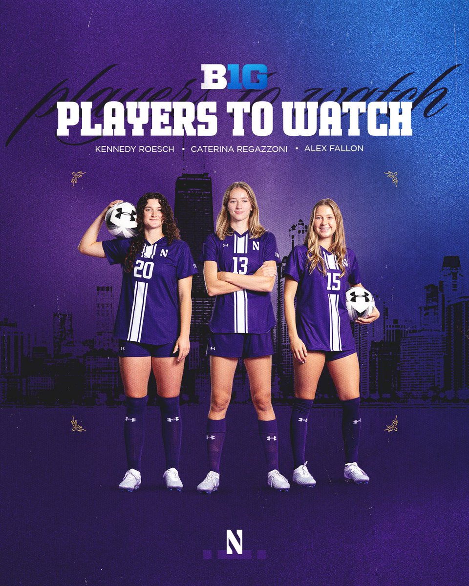 NUWSoccer's tweet photo. 𝐖𝐚𝐭𝐜𝐡 𝐎𝐮𝐭 👀

Kennedy Roesch, Caterina Regazzoni, and Alex Fallon have all been named to the 2025 @B1GSoccer Players to Watch List! https://t.co/I6ll4rwYa2