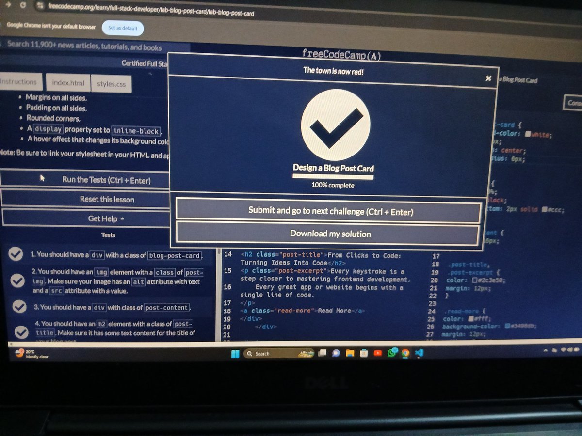 Doristechne's tweet image. Day 19 of #100DaysOfCode

Built a blog post card today with HTML &amp;amp; CSS.
✔ Semantic HTML structure
✔ Clean, responsive layout
✔ CSS hover effects for interaction

Every step counts. 

#FrontendDevelopment #WebDevelopment
