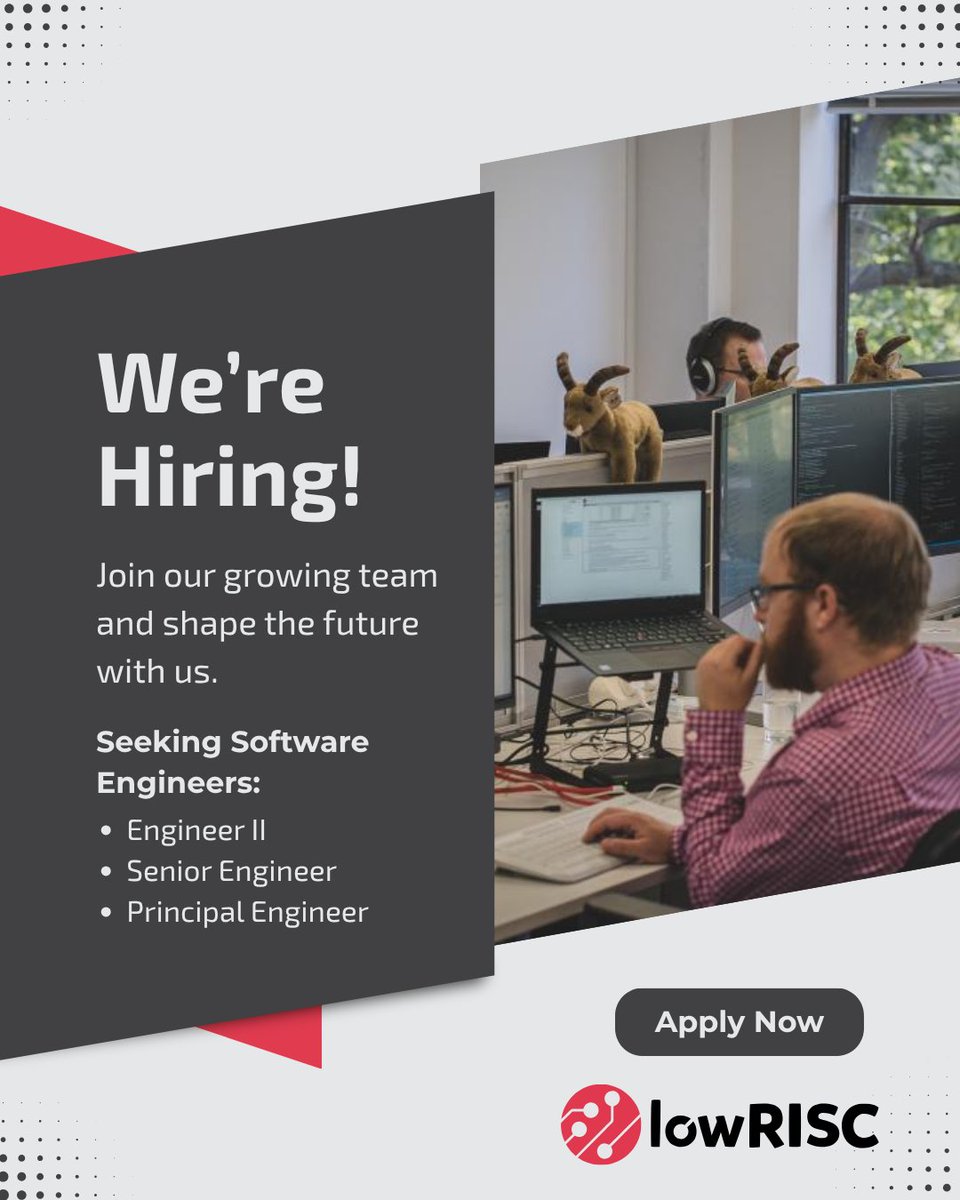 lowRISC's tweet image. We&apos;re #hiring software engineers of all levels - from recent graduates to Principal Engineer - to join us in Cambridge to work on ground breaking projects such as OpenTitan &amp;amp; Sonata. If you&apos;re ready start making a difference in lowRISC&apos;s mission, apply now:bit.ly/457gAG7