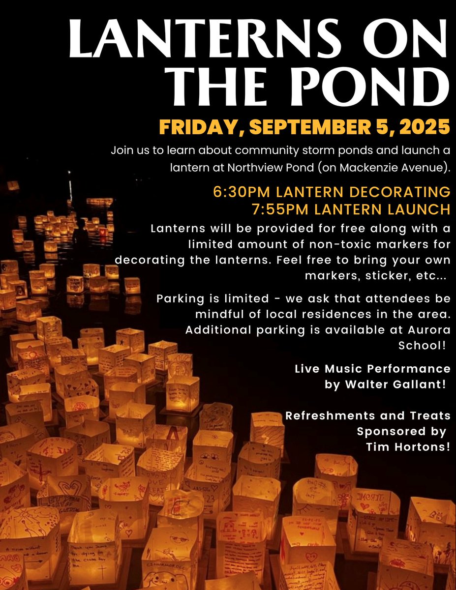 ✨ Join us for a magical evening by the water on September 5 at Lanterns on the Pond! Lanterns will be provided for free, along with a limited number of non-toxic markers—but feel free to bring your own markers, stickers, or other decorations to make your lantern shine!