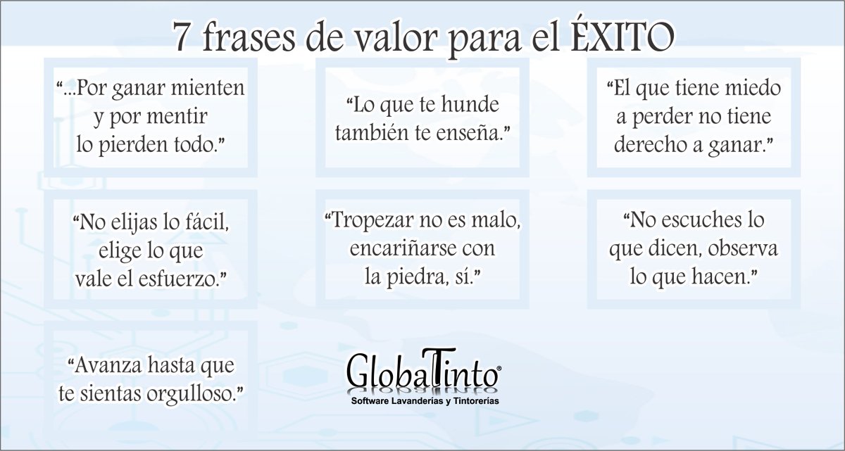 Globaltinto's tweet photo. Frases de Valor para el Éxito. ¡Gran semana para todos los amigos emprendedores y empresarios!
#FelizSemana #ViveLaExperiencia #softwareparatintorerias #softwareparalavanderias #frases https://t.co/QYjLormYKc