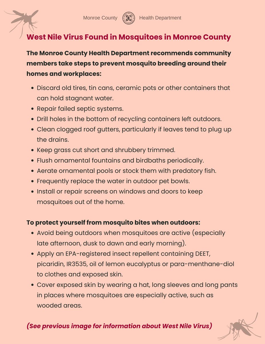 West Nile Virus found in mosquitoes in Monroe County. Read the full press release here: in.gov/counties/monro…