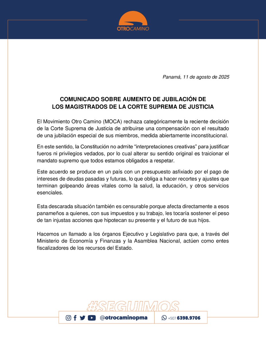 OtrocaminoPma's tweet photo. Nos oponemos al acuerdo 407 que crea jubilaciones especiales para jueces y magistrados. https://t.co/gR45cwpbug