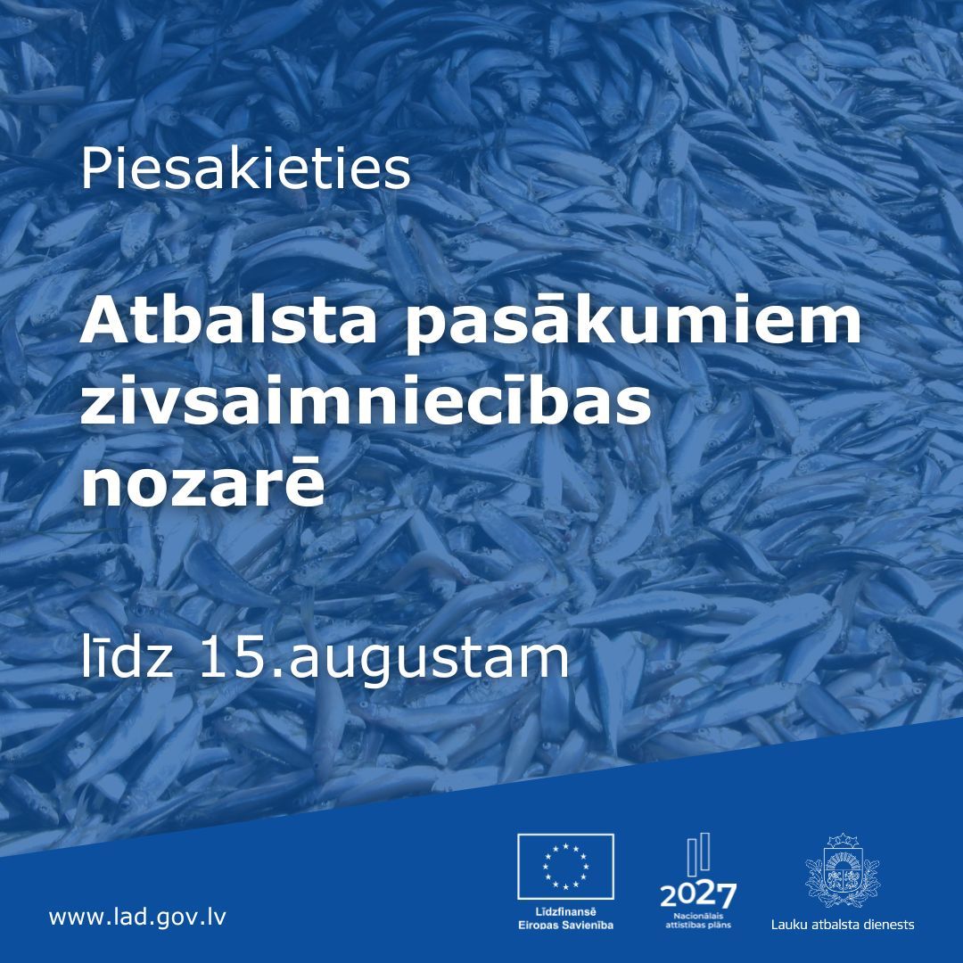 Piektdien, 15. augustā, noslēdzas pieteikšanās vairākiem zivsaimniecības atbalsta pasākumiem. Piesakies atbalstam zvejas flotes modernizācijai, akvakultūras investīcijām, inovācijām, efektīvākām ražošanas sistēmām un tirdzniecības veicināšanai.
Vairāk 👉 lad.gov.lv/lv/programmas-…