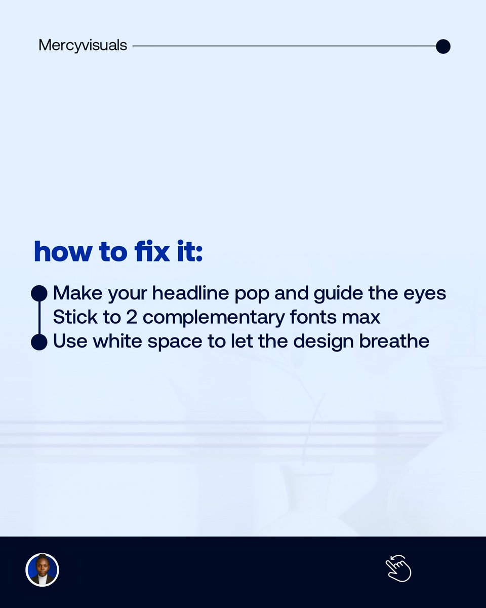 AdehinMercy's tweet image. If your design isn’t making people stop and stare...
It’s time to fix that.
These 3 tweaks are the difference between cheap-looking and client-attracting designs.
Save this post or send me a DM let’s make your brand unforgettable.
#GraphicDesigner #helpfultips #VisualHierarchy