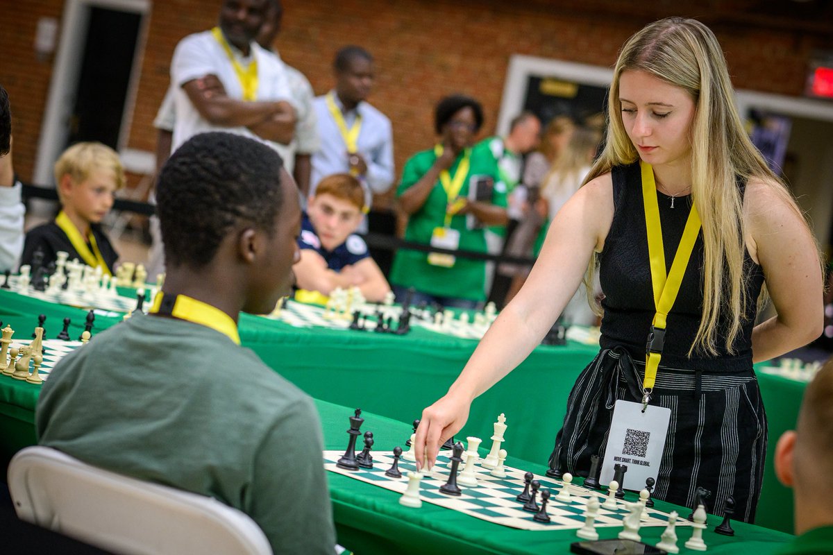 demchsveta's tweet photo. Enjoyed playing a simul against kids competing in the WSTC 2025! Kids might be the toughest opponents in chess 😅, but it warms my heart to see more and more of them enjoy the game and learn so many life skills from it! Thank you @ischoolchess &amp; @ChessBase for courses as prizes! https://t.co/iuKRDKTNRp