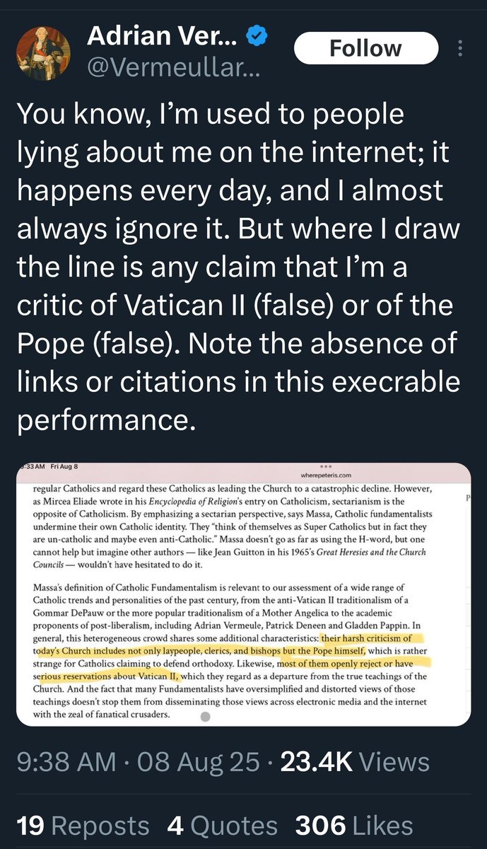 1) It's a book review. Your name appears in the book as an exemplar of postliberal/integralist Catholics. Why wouldn't you be mentioned in a review?

2) Note the terms "heterogeneous" and "most." Not all the positions listed apply to every person/group in the book.

3) Links were