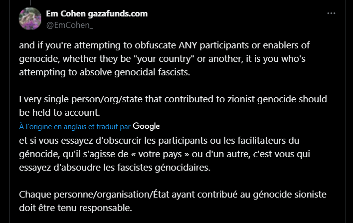 loberista's tweet photo. et si vous essayez d'opacifier les participants ou les facilitateurs du génocide, qu'il s'agisse de «votre pays» ou pas c'est vous qui essayez d'absoudre les fascistes génocidaires.
Chaque personne/organisation/État ayant contribué au génocide sioniste doit être tenu responsable. https://t.co/KJQ74DQXSB