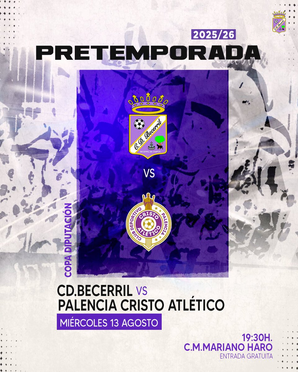 ⚽️ Pretemporada 2025/26

🏆 Final Copa Diputación Fútbol

🗓️ Miércoles 13 de Agosto
🕢 19:30h.
🏟️ Mariano Haro
🆚 <a href="/PalenciaCristo/">Palencia Cristo Atl.</a> 

🆓 Entrada gratuita 

#rugeBecerril