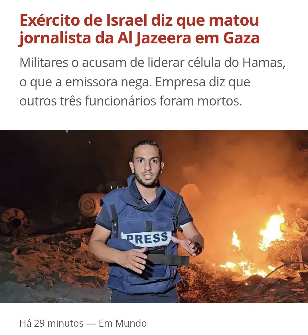 Israel matou 5 jornalistas da Al Jazeera. O Ocidente não deu um pio. Não vi nenhuma solidariedade de jornalistas ocidentais. Vidas árabes valem menos?