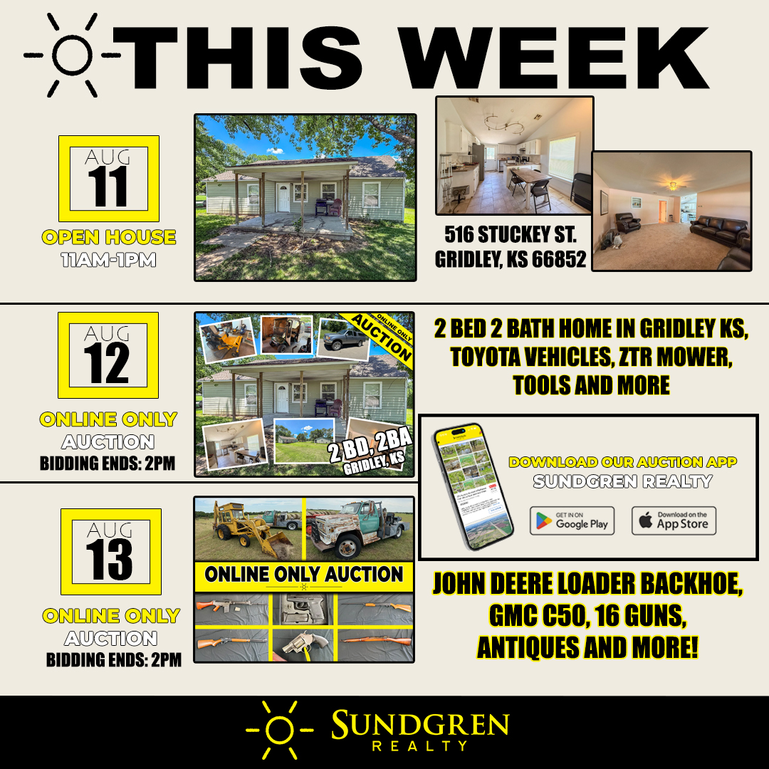 🔆 This Week

- Open House
- Real Estate
- Personal Property

-&gt; sundgren.com/auctions