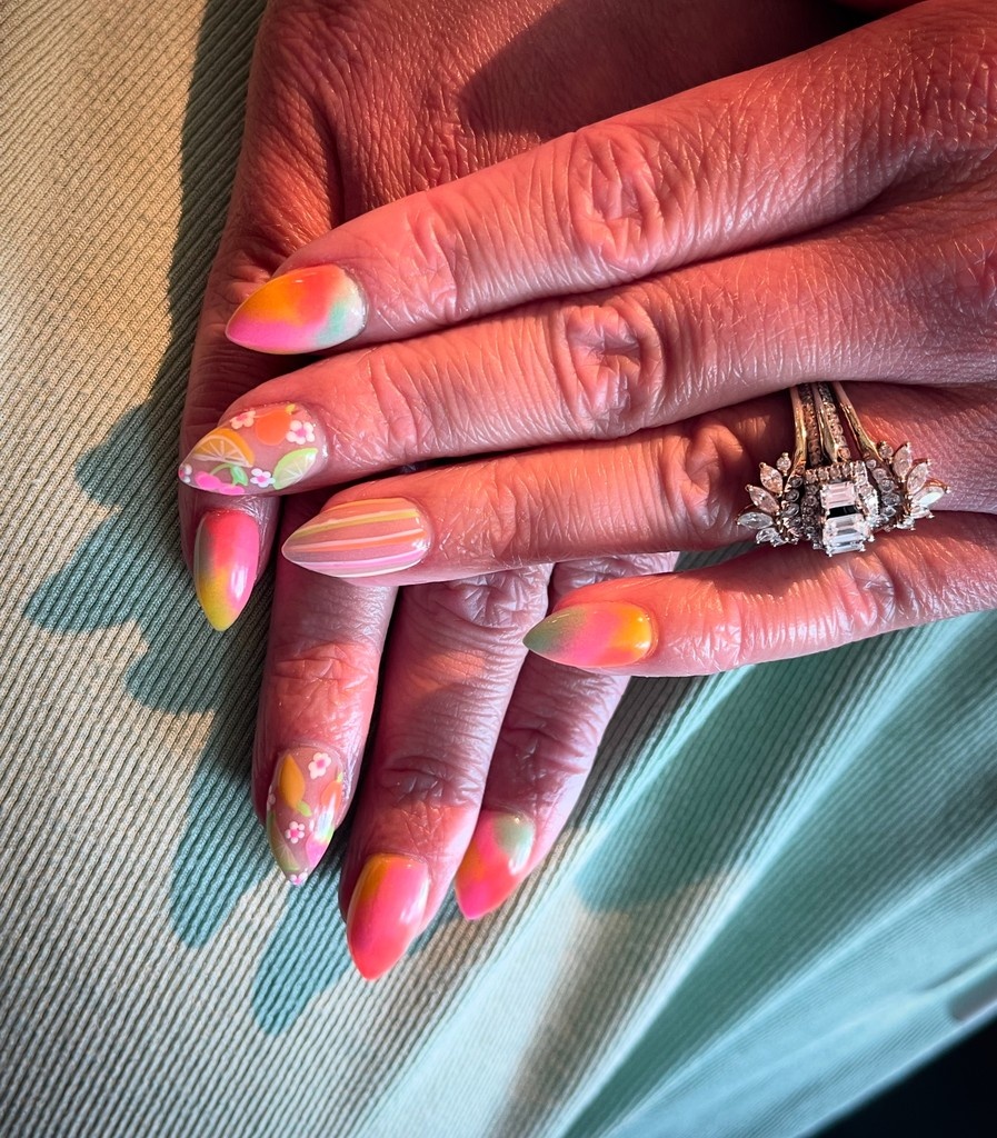 Bright summer fruit inspired nails! 🍊🍋

Nails by Cori! ✨

 #nailpolish #manicure #nailart #nailsonfleek #nail #nailswag #nailstyle #gelnails