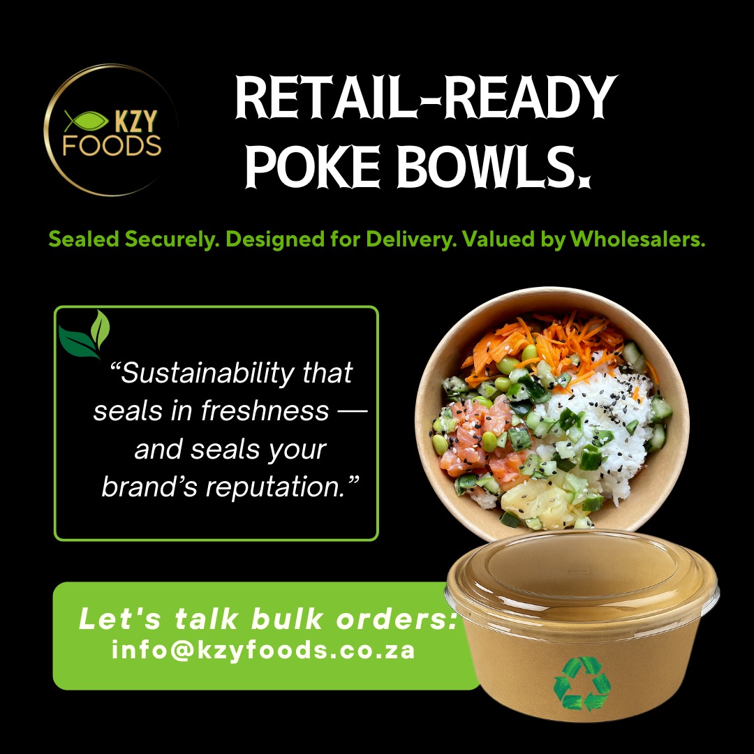 Freshness locked in. 🌱 Reputation sealed.
Our eco-friendly poke bowl packaging is built for bulk orders, high-volume delivery &amp; happy customers.

📧 info@kzyfoods.co.za | kzyfoods.co.za

#KZYFoods #WholesalePackaging #EcoFriendly #PokeBowlPackaging #SushiSupplies