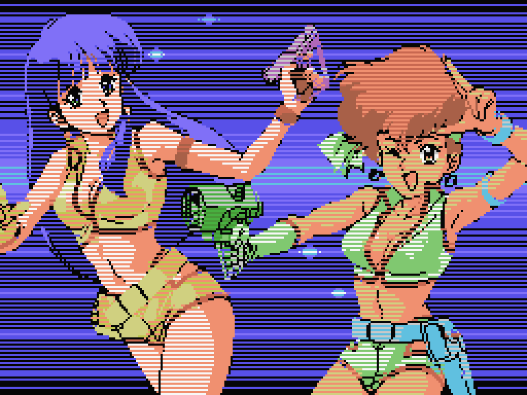 inuzo999's tweet photo. ダーティペア40周年と聞いたのでMSX1仕様で描いてみた。LD-BOXのジャケ絵ベースで。 #MSX #MSX1画像 https://t.co/ak1HtUpwFO